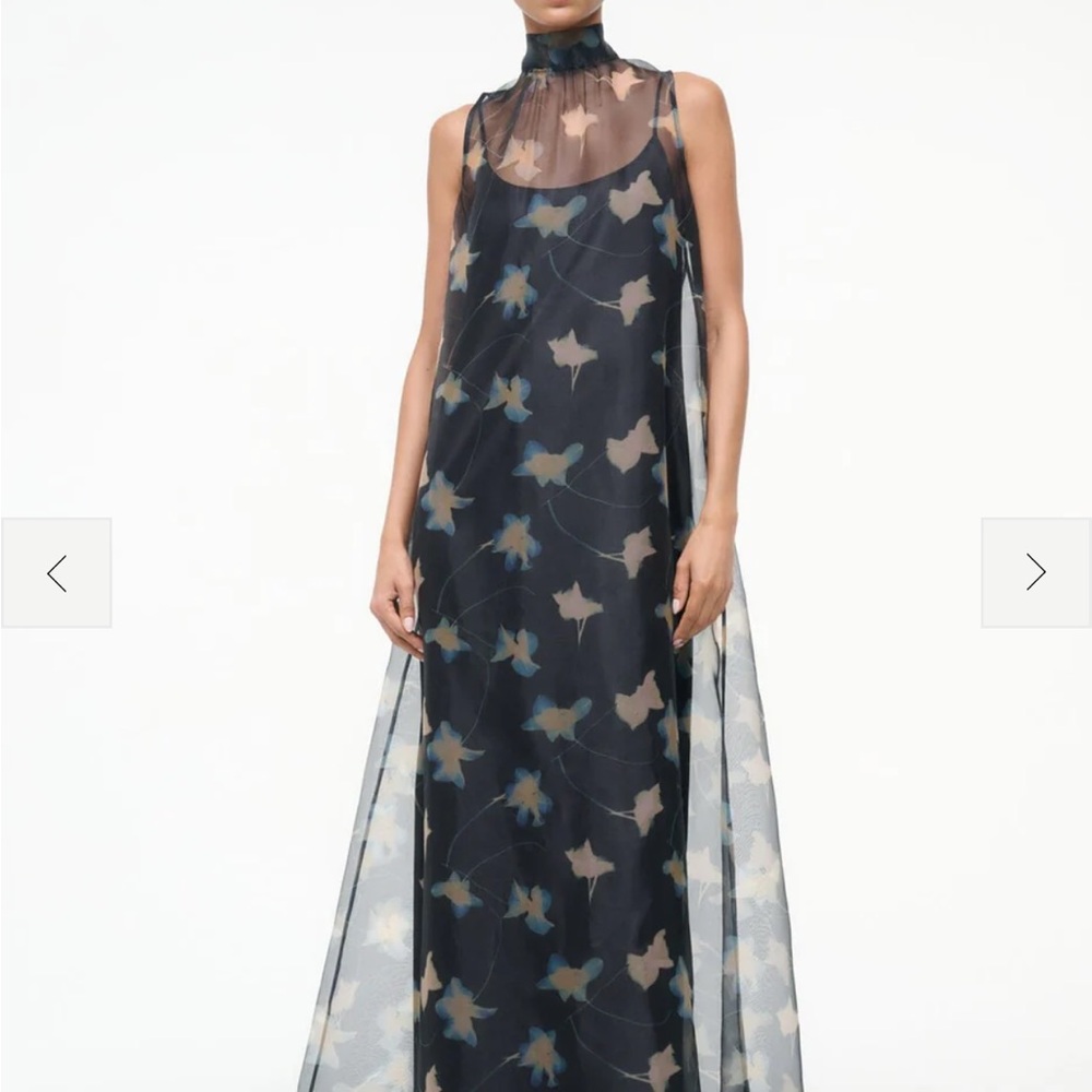 STAUD Navy Sheer Floral Maxi Dress